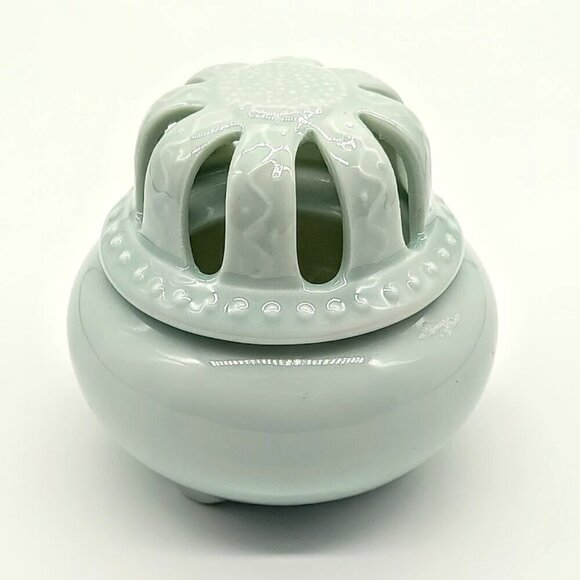 Celadon Green Porcelain Reticulated Round Covered Jar - Picture 1 of 5